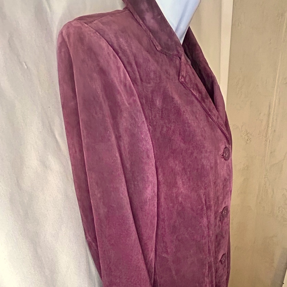 DENNIS by dennis basso VINTAGE SUEDE MID LENGTH JACKET, PLUM, XSM, GREAT SHAPE - Picture 6 of 8